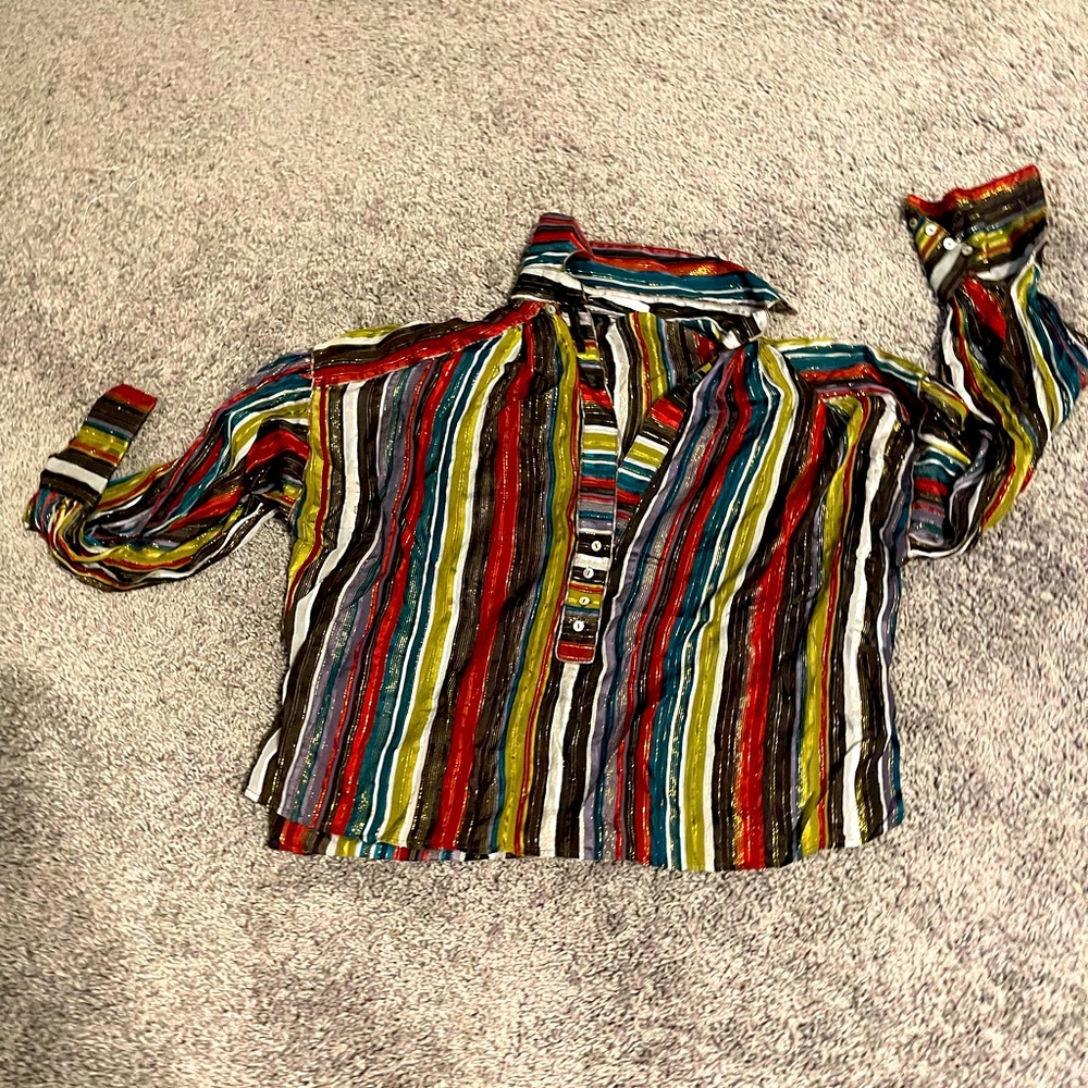 BCBGMaxAzria Collection M Vintage Striped Sheer Blouse